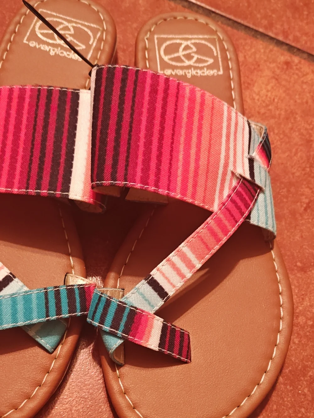 Lovers+Friends Multicolor Stripe Women's Slide Sandals - Brown Footbed